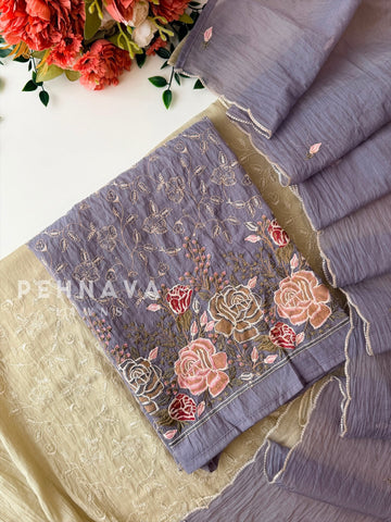 Heavy Embroidered Unstitched Chanderi Suit