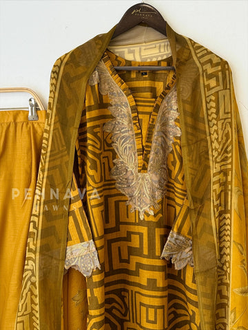 Mustard Printed Lawn Suit with Printed Dupatta-Chiffon -1412 - Pehnava Lawns