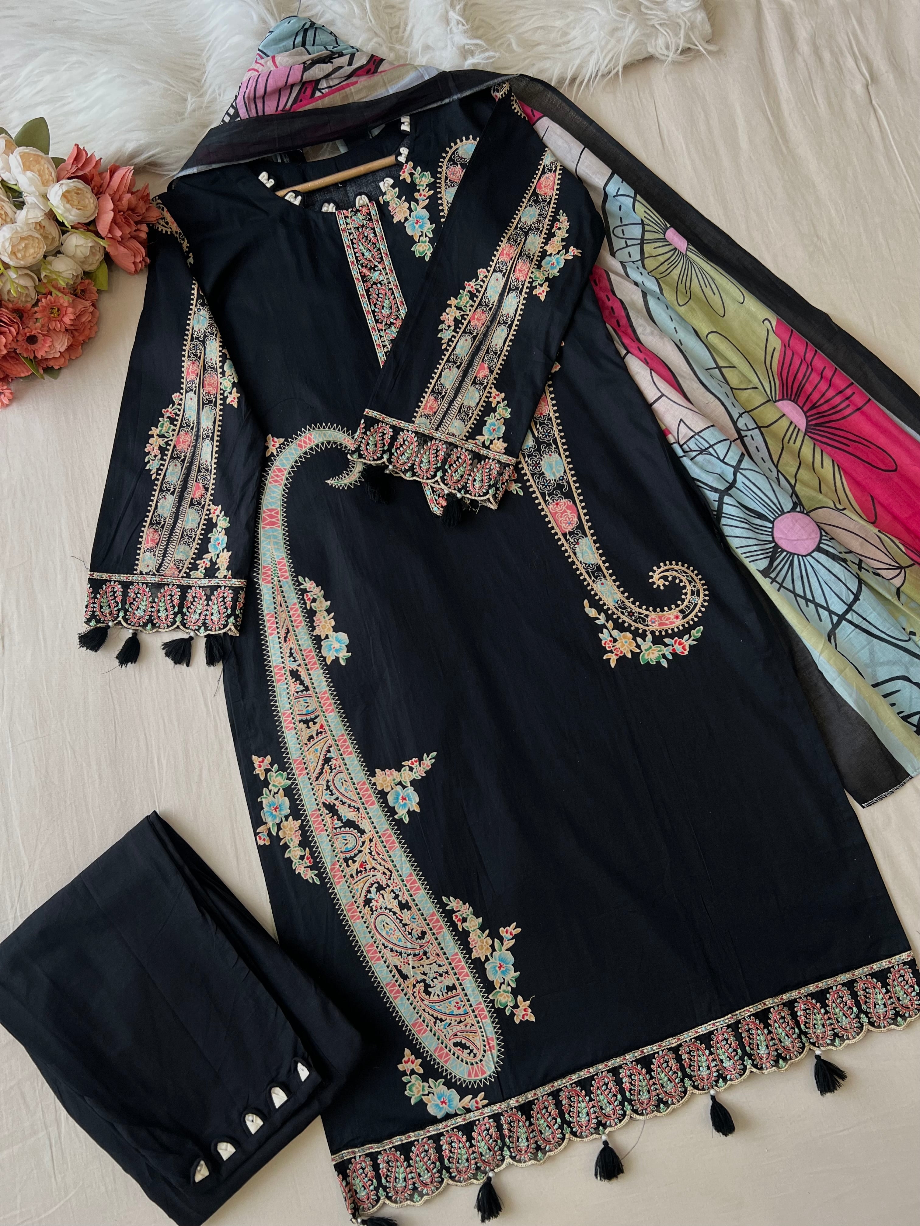 Cotton Straight Kurta-Black