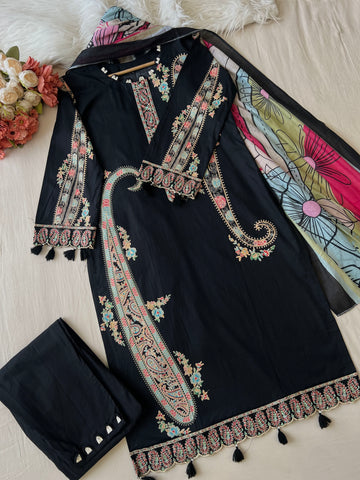 Cotton Straight Kurta-Black