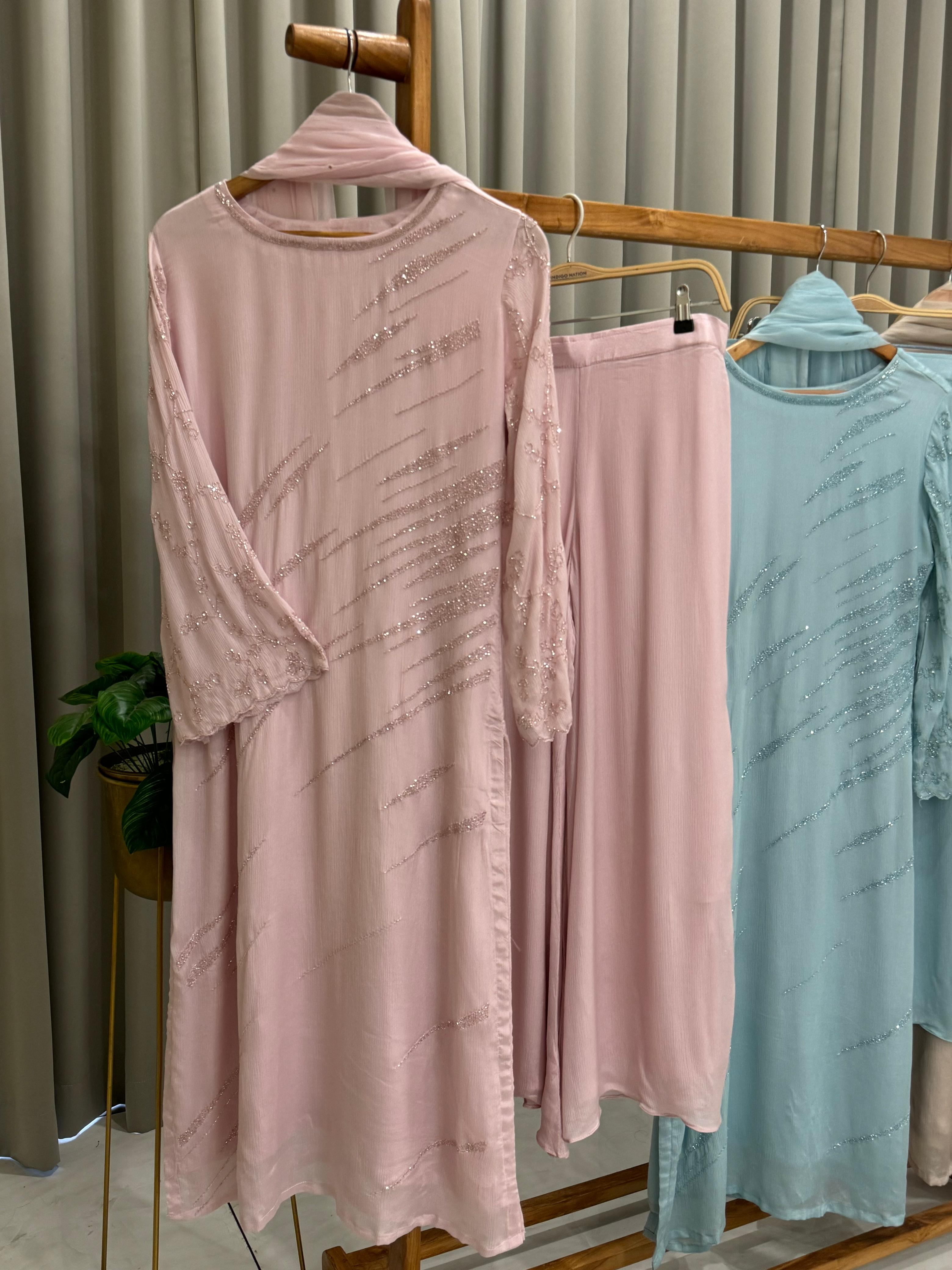 Handworked chinnon Suit with Bell sleeves -7002