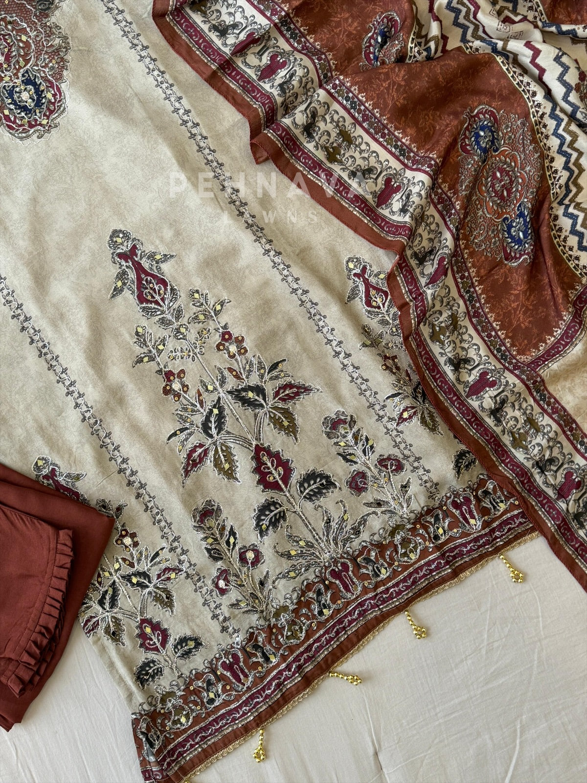 Beige Premium Muslin Suit