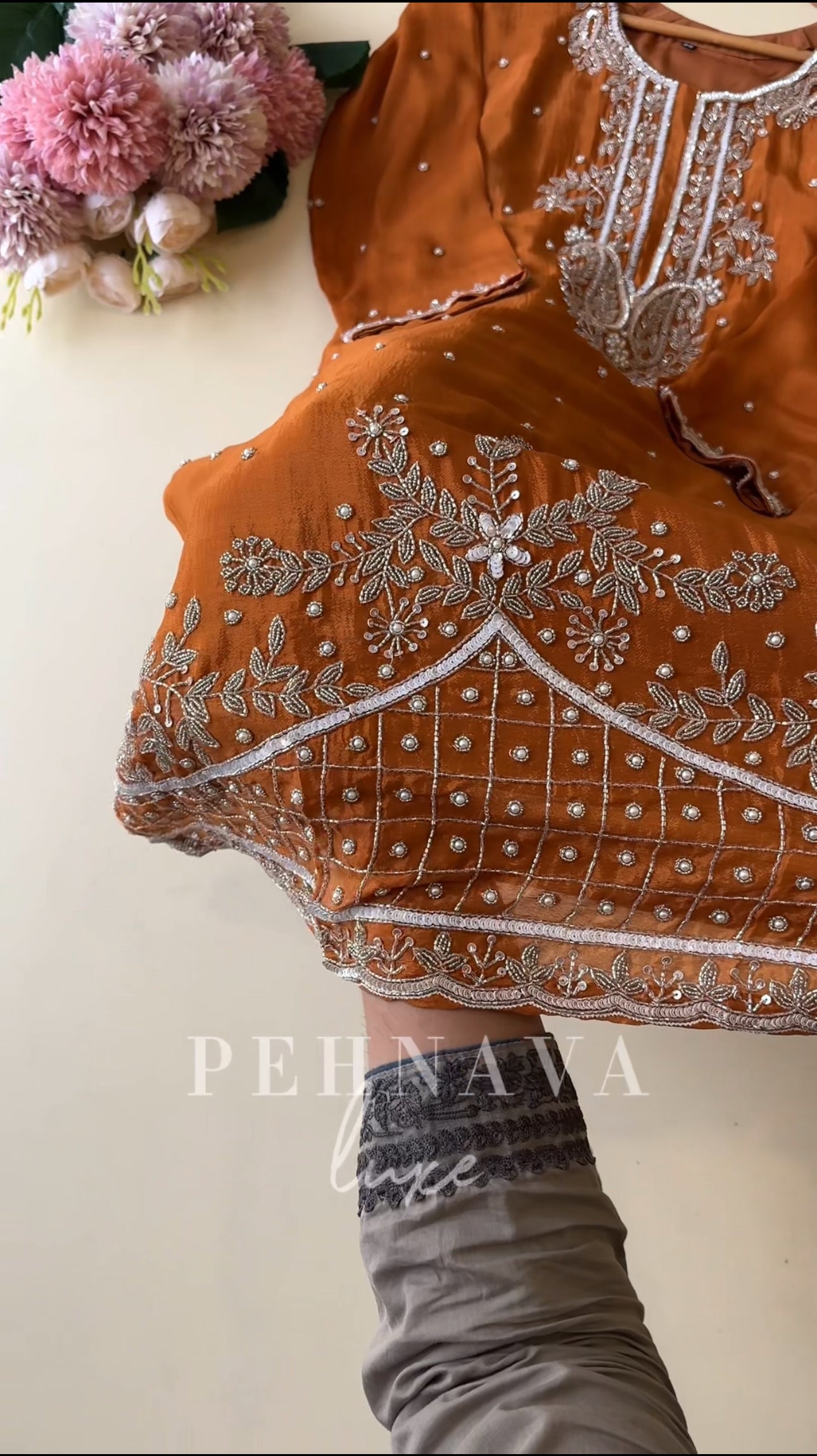 Chinnon hand worked party wear-rust