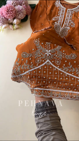Chinnon hand worked party wear-rust