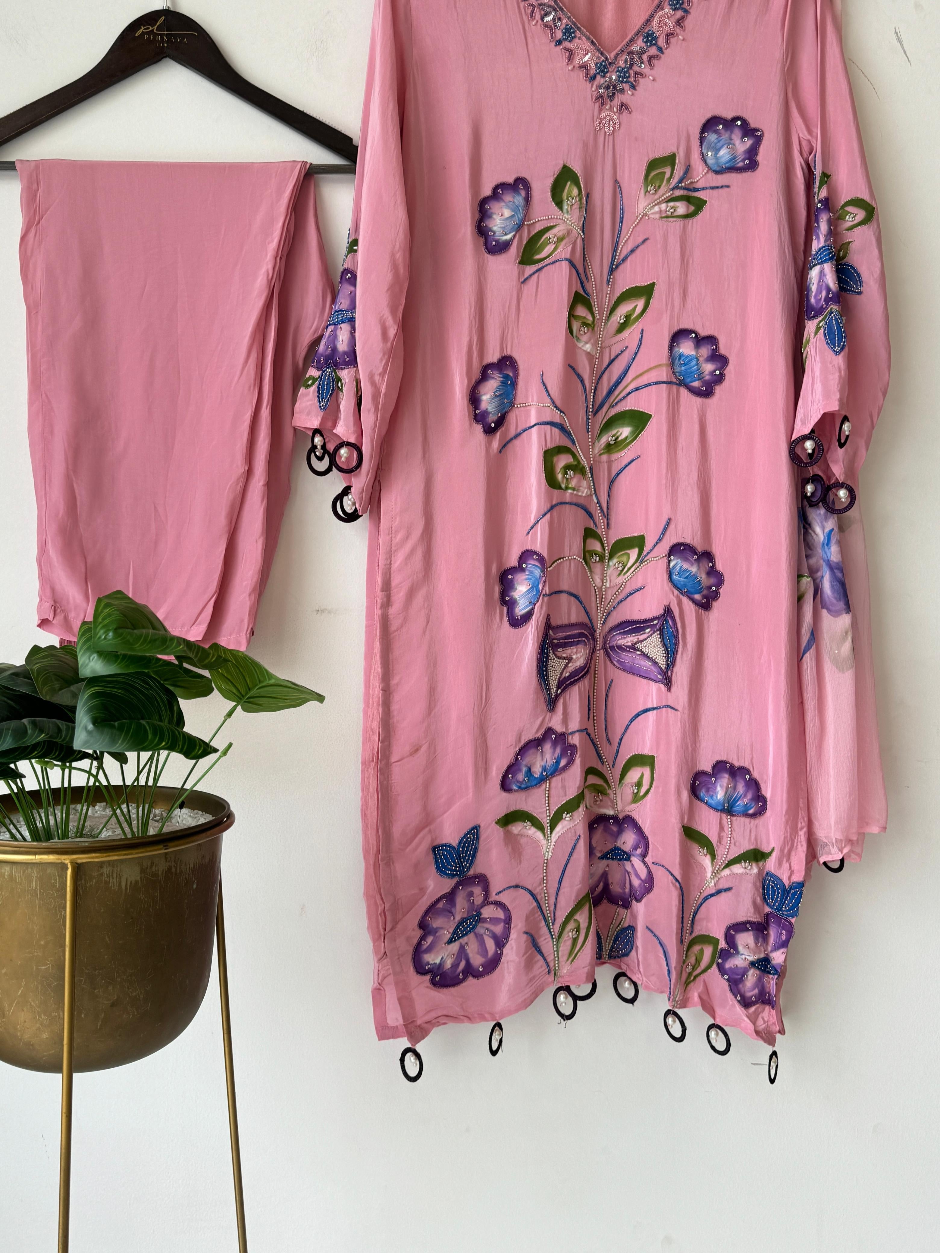 Classic Crepe Handpainted Handworked suit-No.5 - Pehnava Lawns