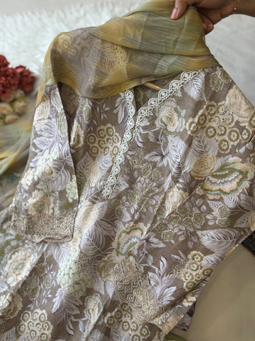 Lace Trimmed Floral Suit-Set-5007