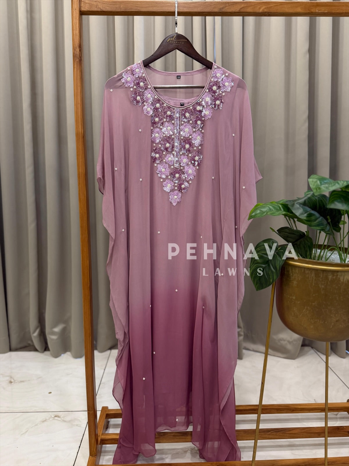 Handworked Multishade Floral Pearl Kaftan