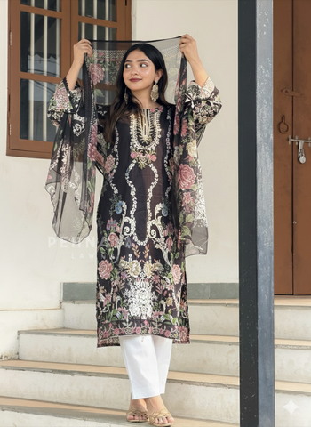 Floral Black Embroidery Suit-1351 - Pehnava Lawns