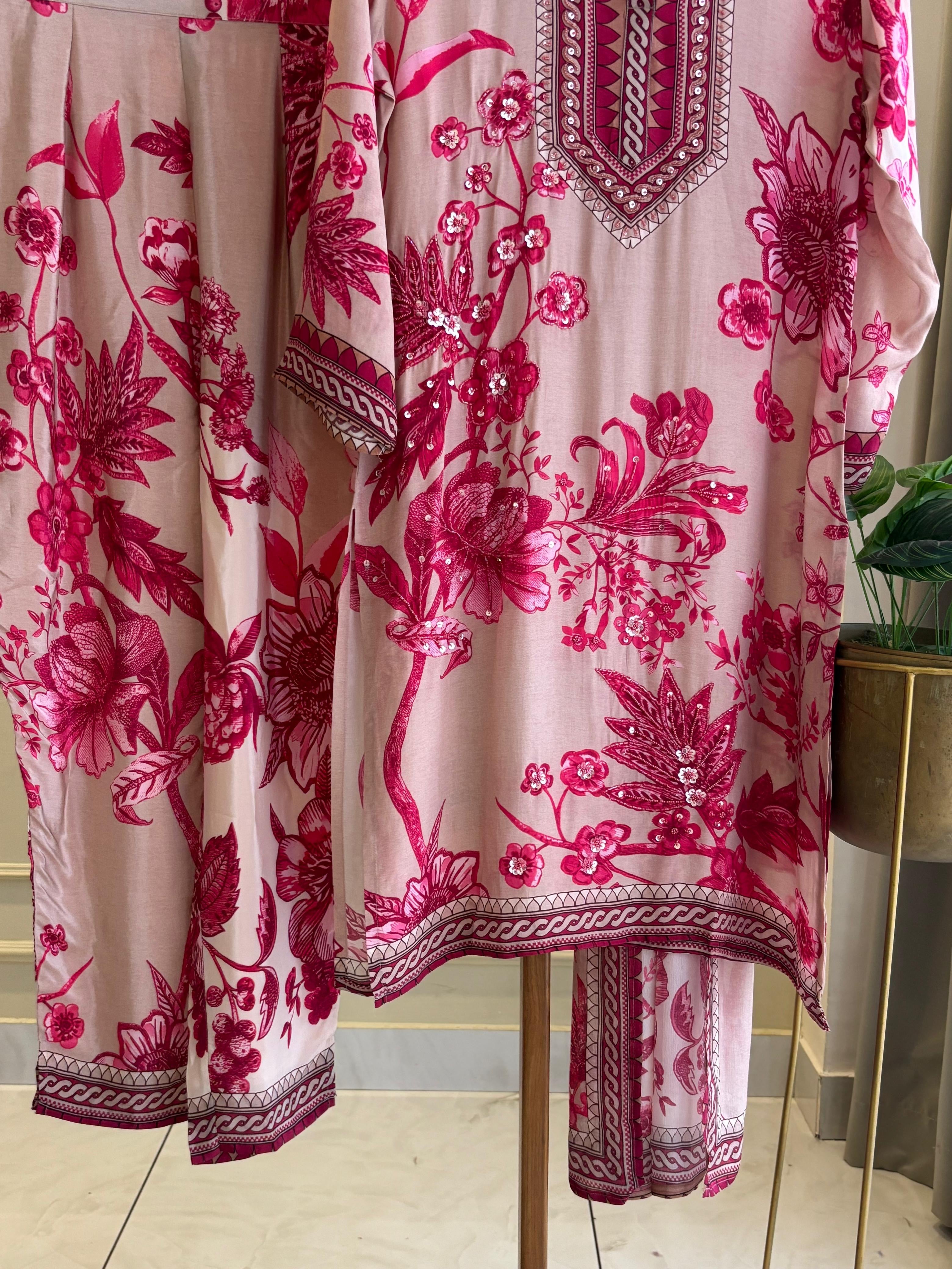 Premium Pink Floral kurta