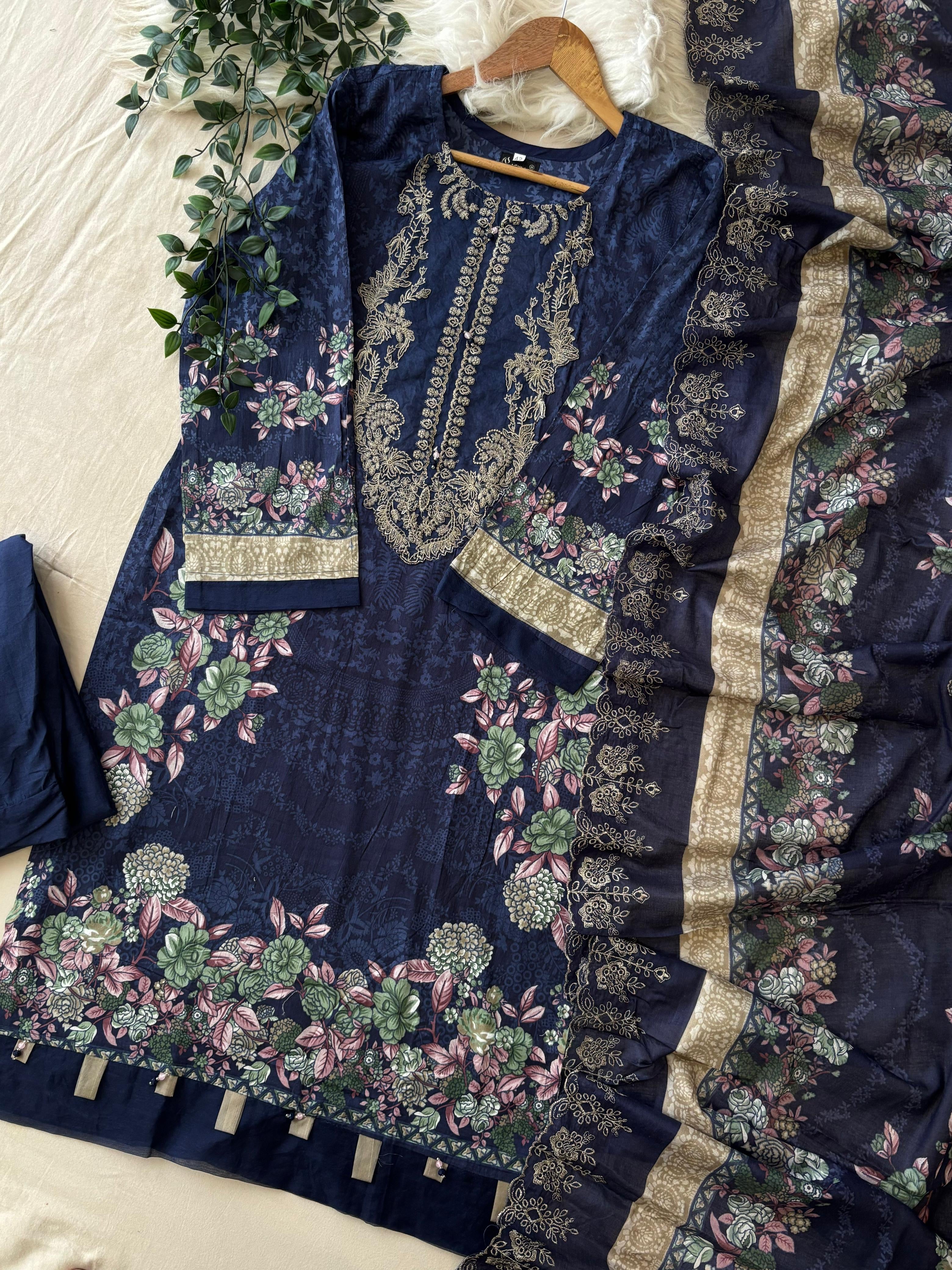 Printed Pakistani Cotton Suit Ft.Neckline Embroidery-2