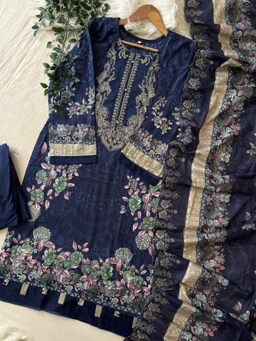 Printed Pakistani Cotton Suit Ft.Neckline Embroidery-2