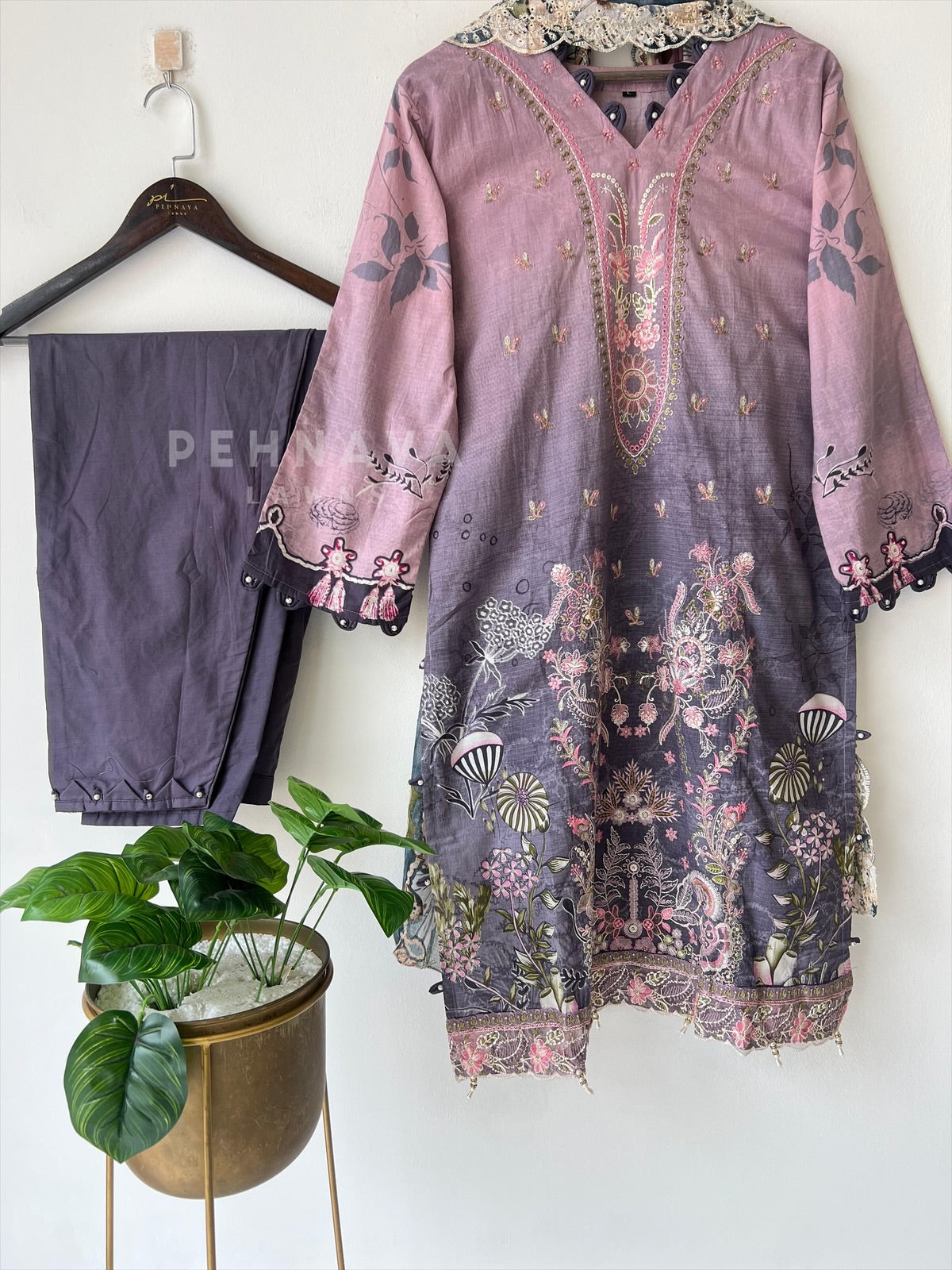 Embroidered Lawn Suit with Scallop Dupatta-1701 - Pehnava Lawns