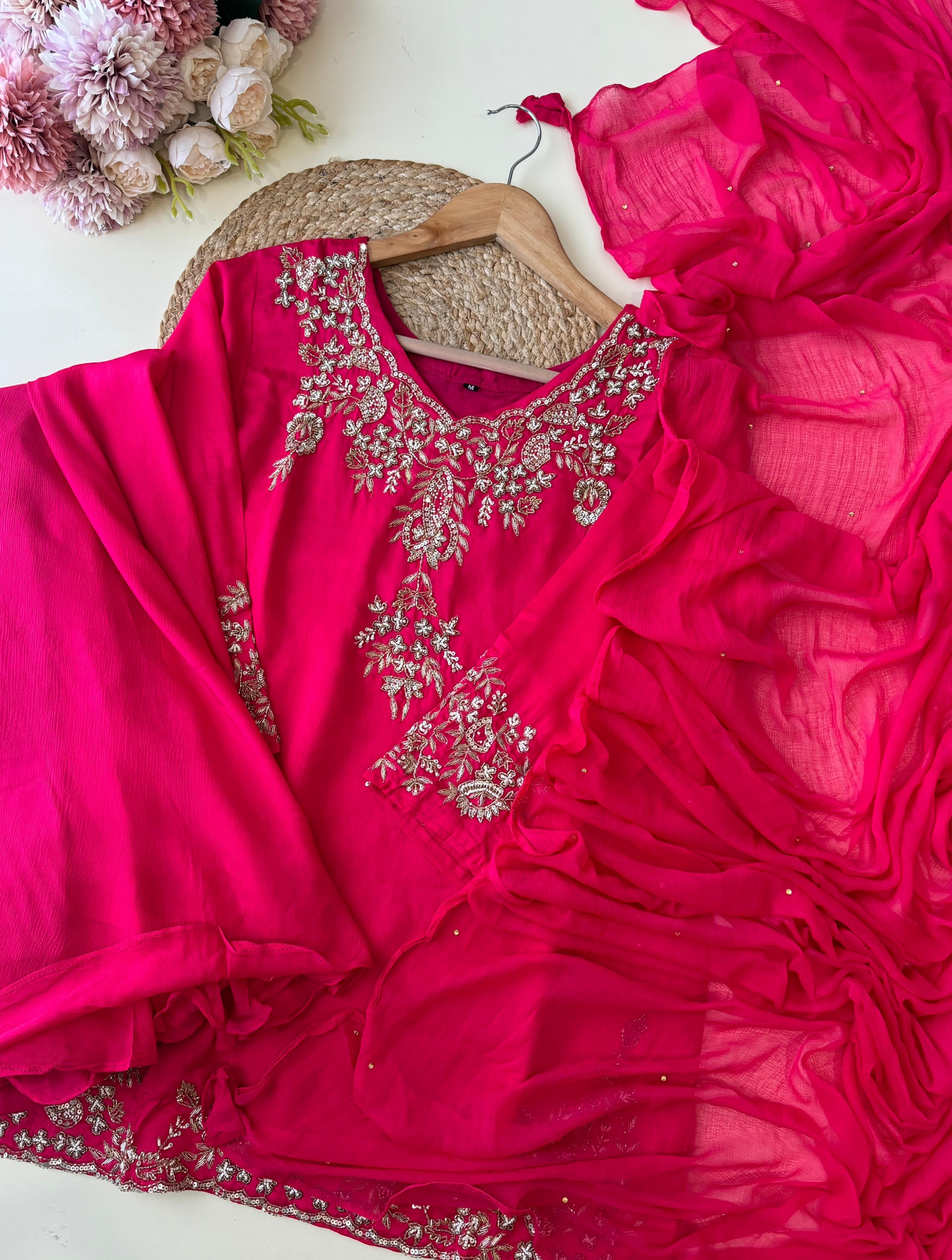 Dola silk short handworked shirt with wide palazzos-3939