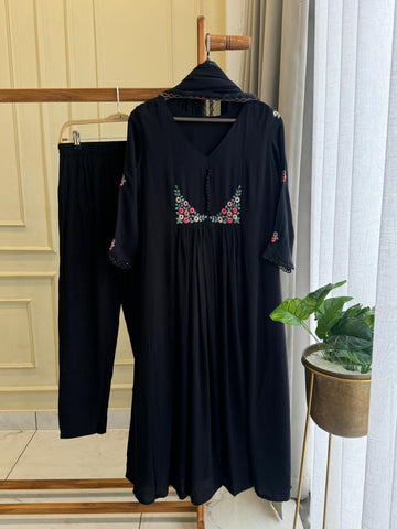 Crushed Rayon Anarkali Pleated Suit 7/D261 - Pehnava Lawns