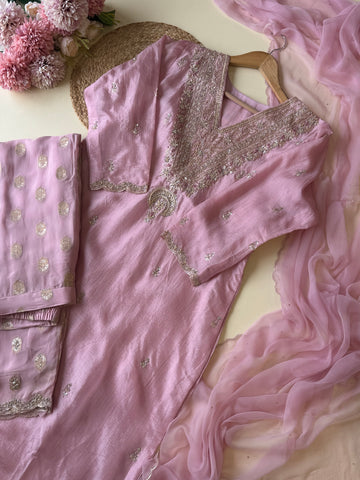Handworked silk Suit with hand detailed brocade bottoms 9803