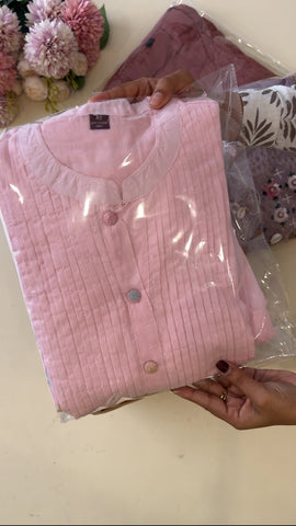 Pure Mul Cotton pleated slitted A-line suit