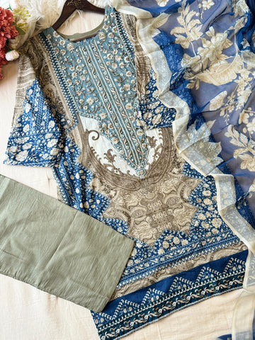 Blue Neckline Embroidered Pak-Suit-1362