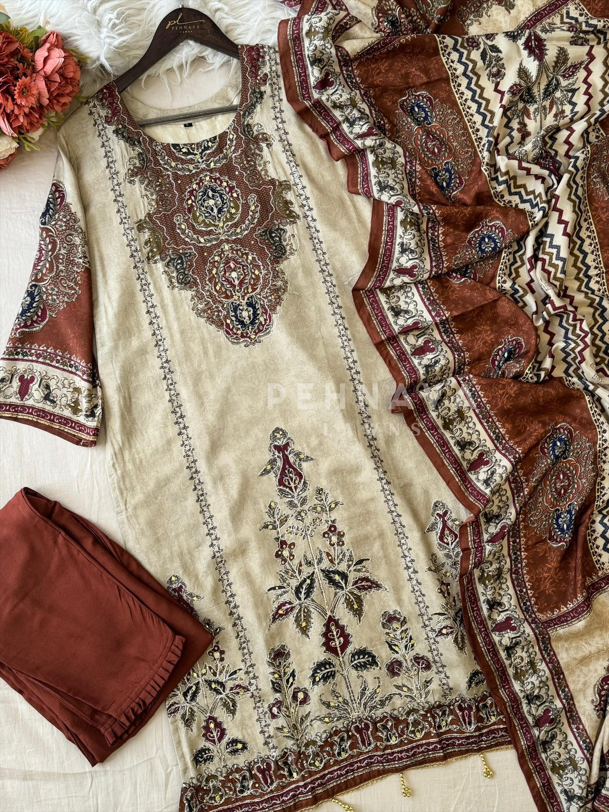 Beige Premium Muslin Suit
