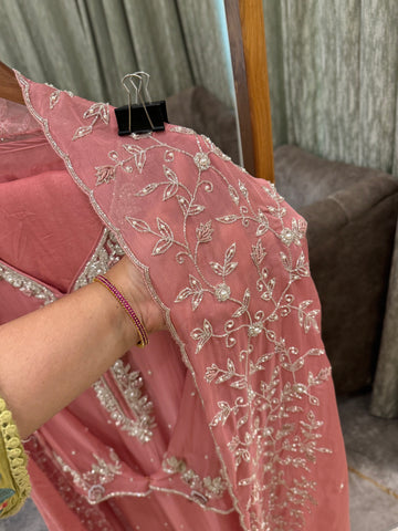 Premium organza  handwork suit with bottom and organza  hand  worked dupatta-1098