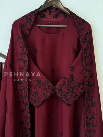 Chanderi Floral Threadwork Suit- 3013 - Pehnava Lawns