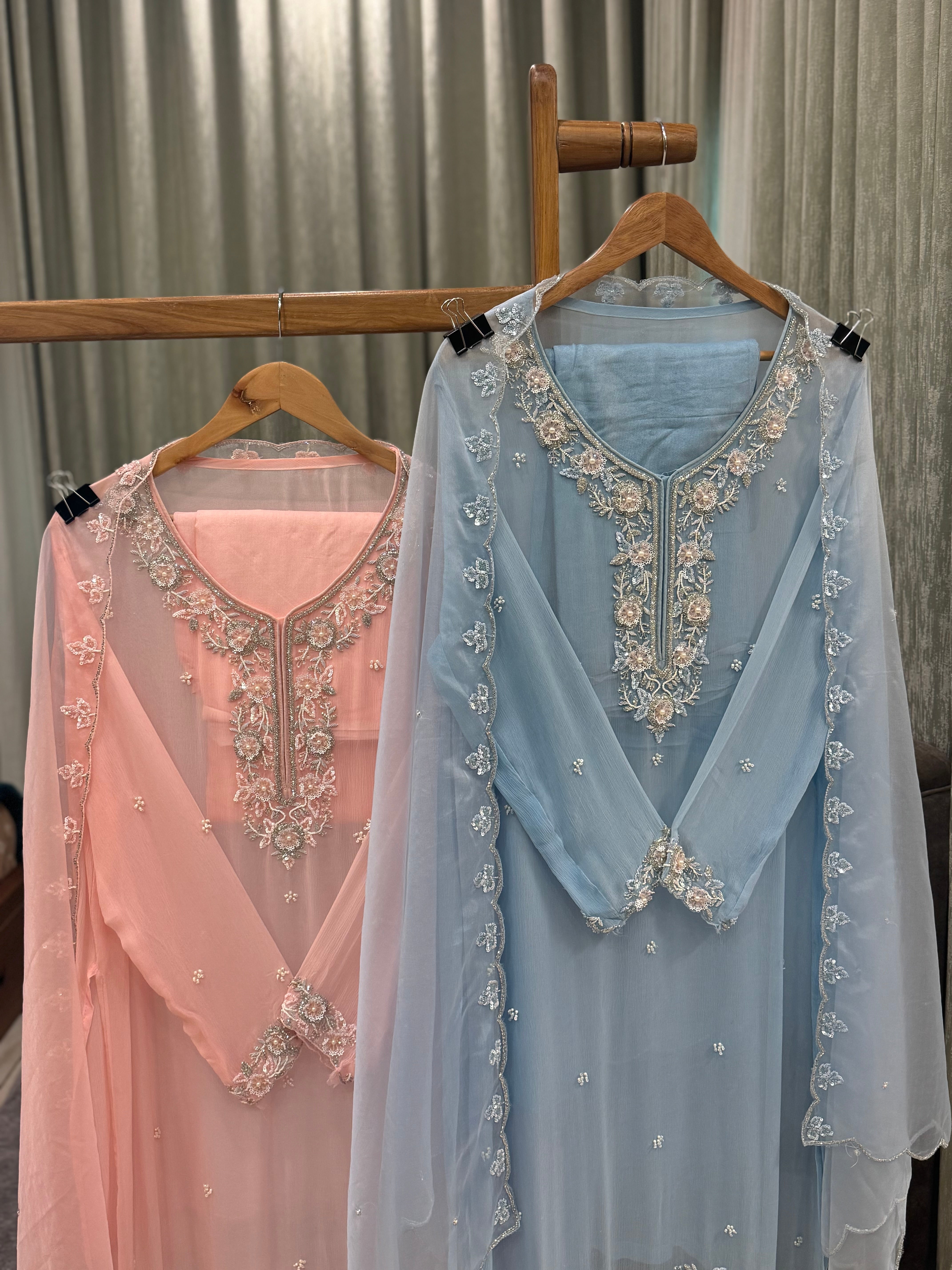 Premium organza  handwork suit with bottom and organza  hand  worked dupatta-2247