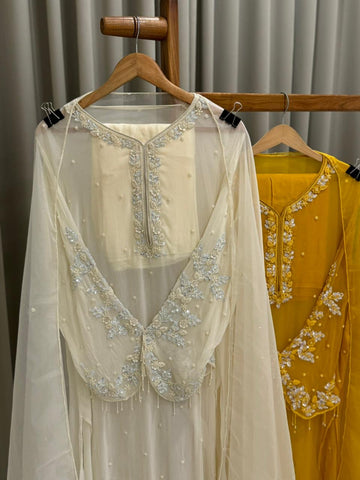 Premium Chiffon handwork suit with bottom and organza dupatta-2206