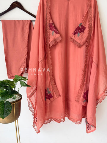 Lace‑Trimmed Embroidery Lawn Suit-16327