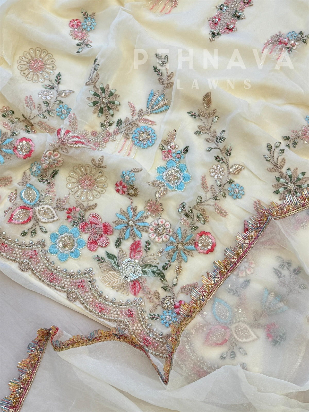 Organza Tissue Handworked Suit - Pehnava Lawns
