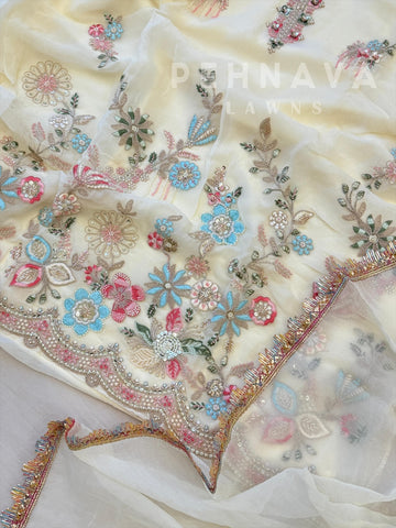 Organza Tissue Handworked Suit - Pehnava Lawns