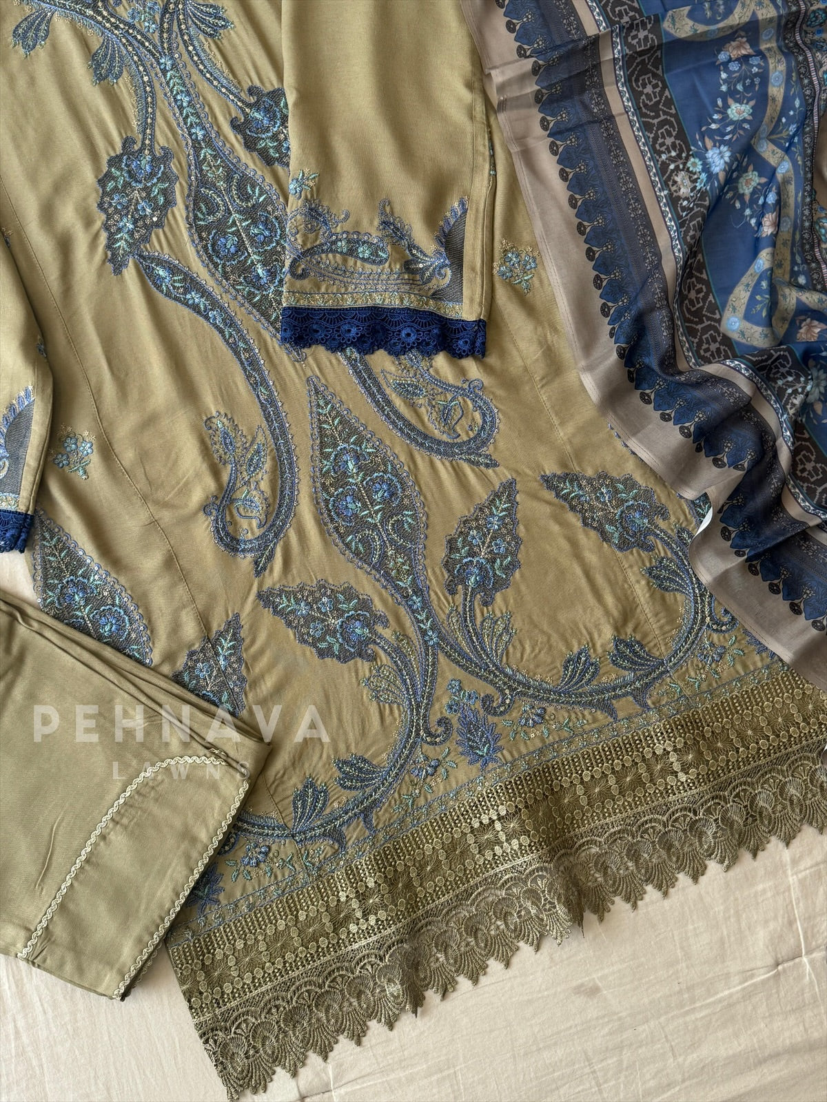 Floral Embroidered Rayon Suit-1125