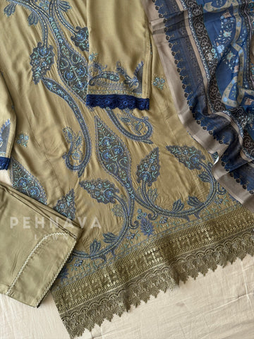 Floral Embroidered Rayon Suit-1125