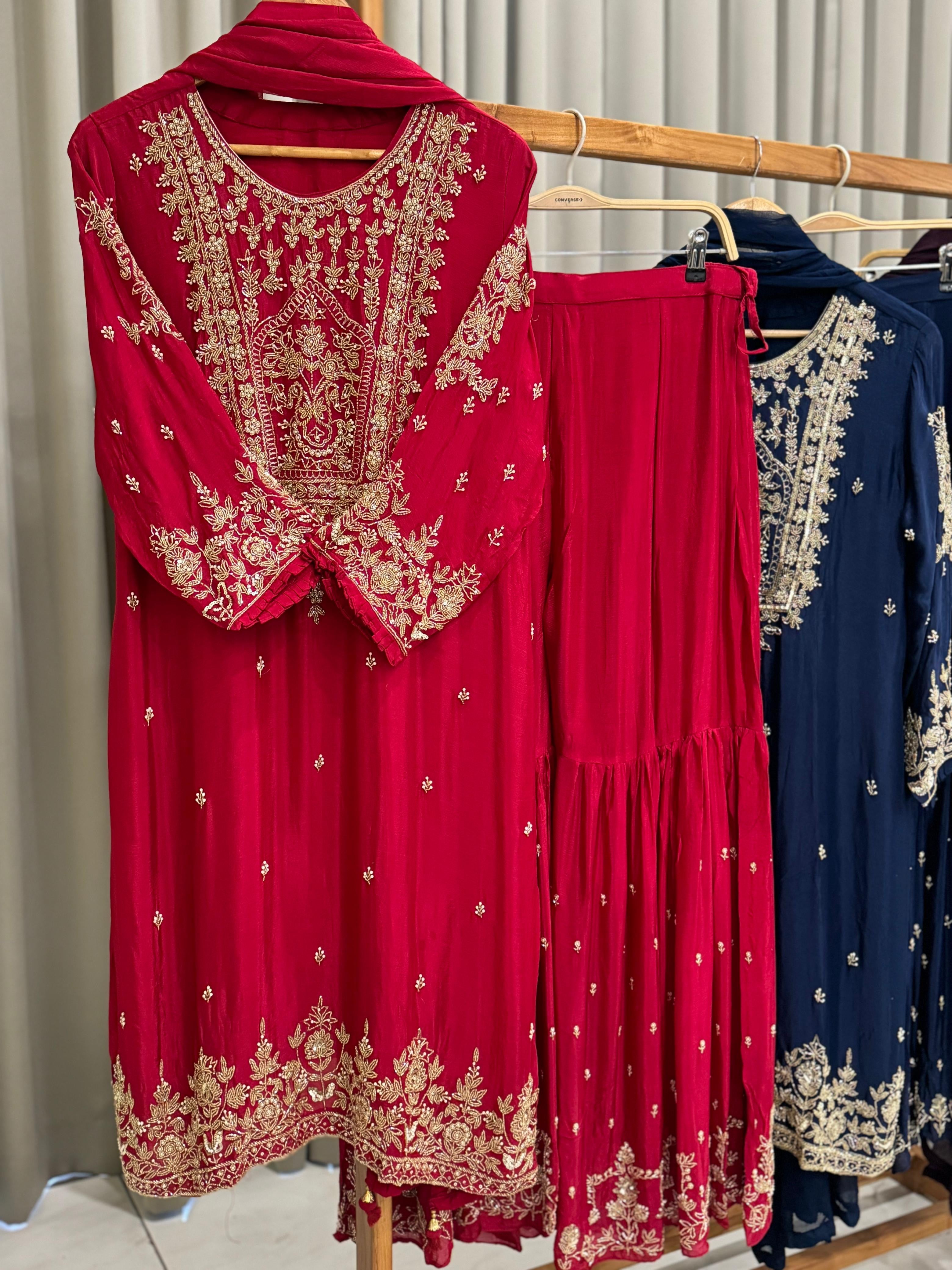 Heavily Handworked Sharara with Pure Chiffon Dupata-6354