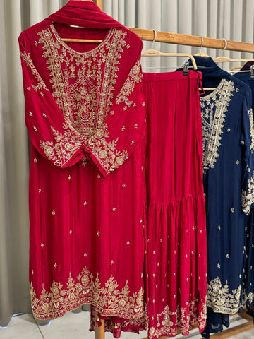 Heavily Handworked Sharara with Pure Chiffon Dupata-6354