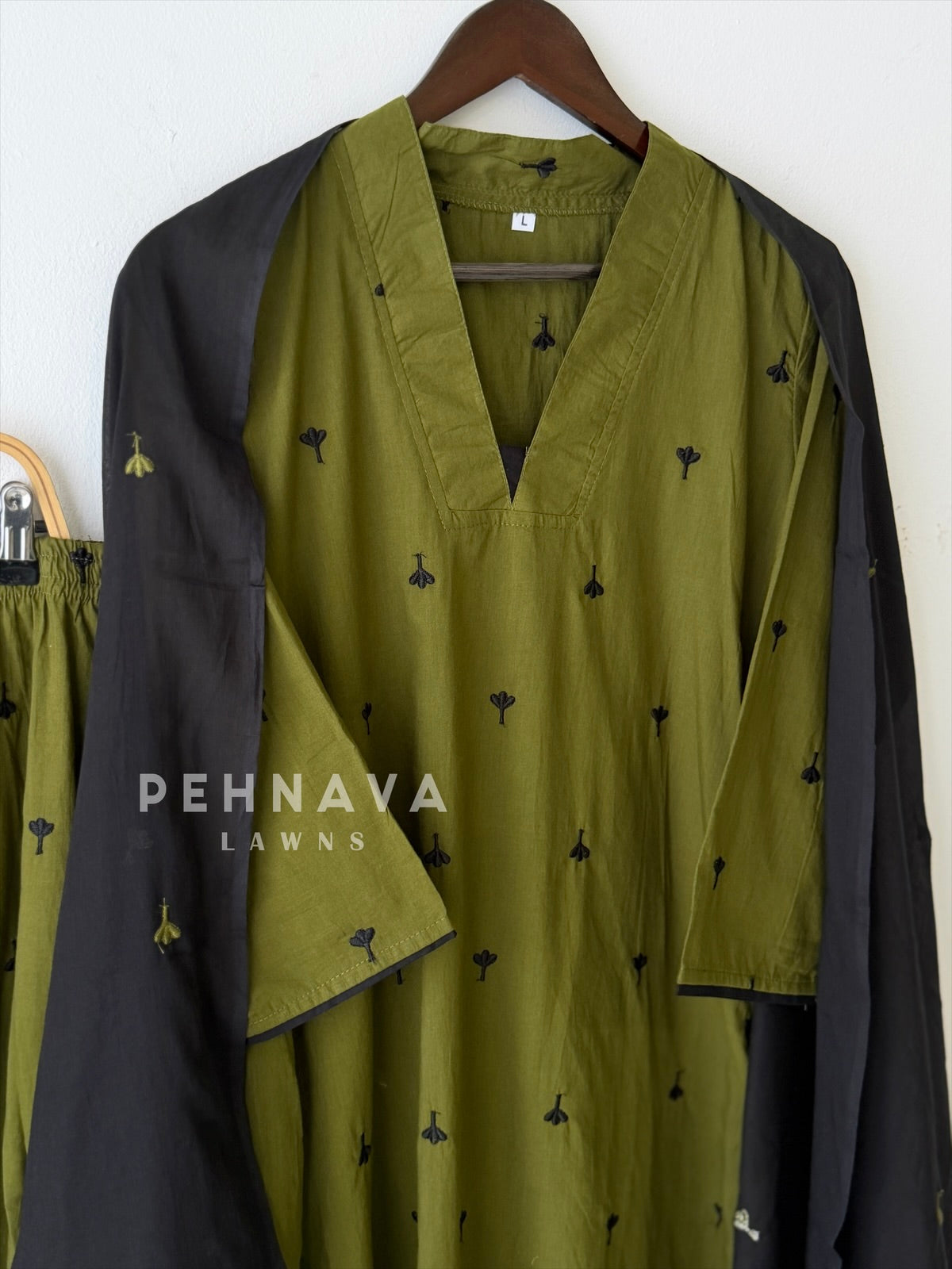 Women's V-Neck Embroidered Cotton Suit Set with Dupatta | Style | Pehnava