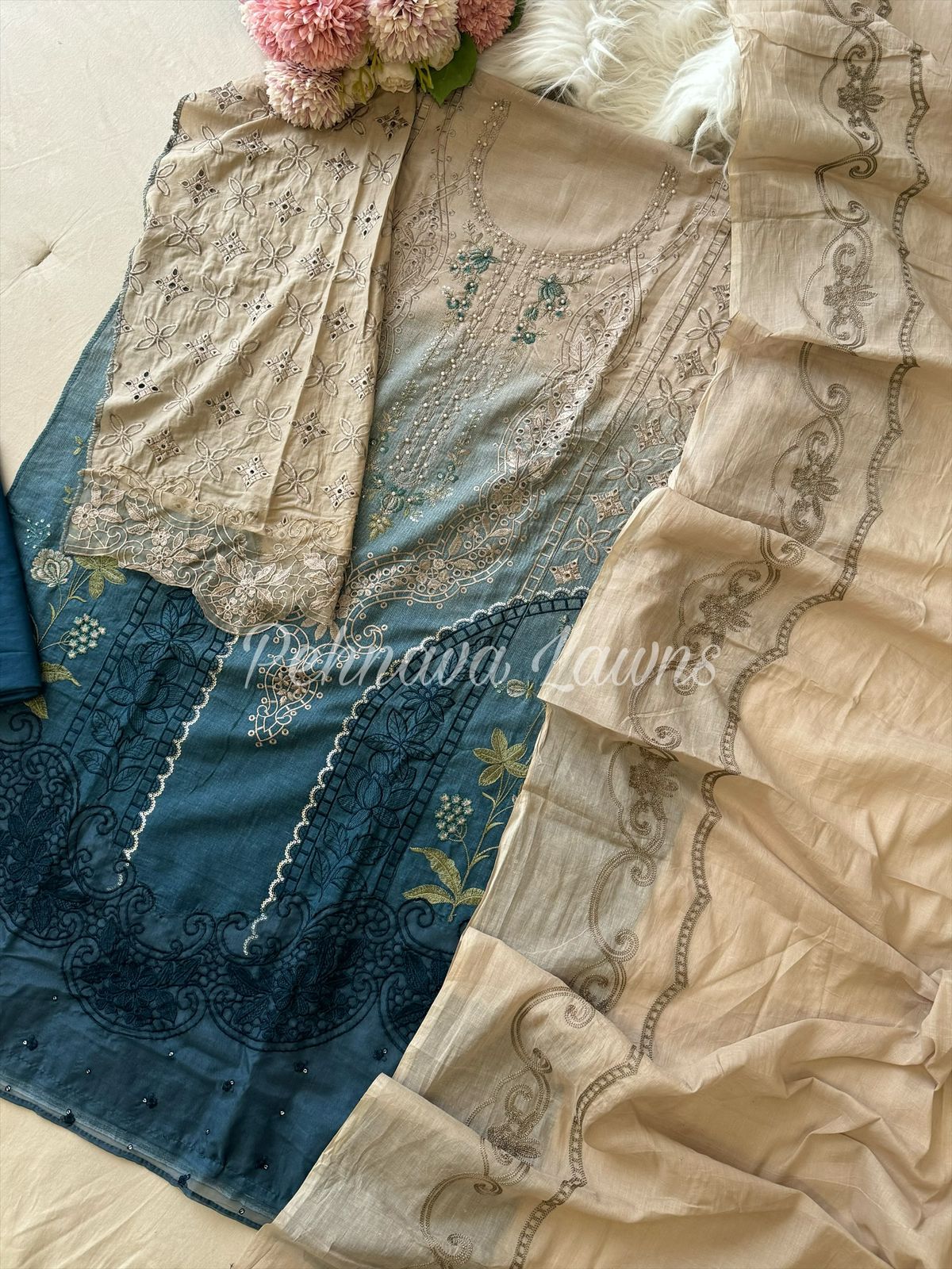 Cotton Embroidered Suit with Cotton Dupata