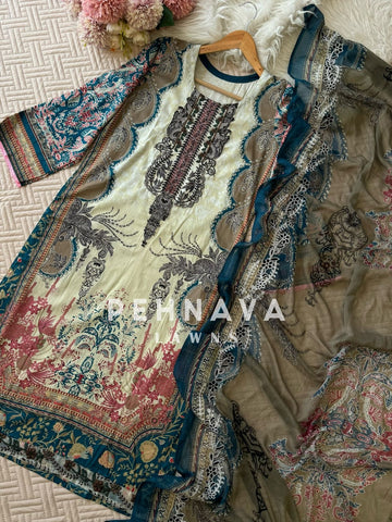 Intricate Floral Charmed Suit-Blue(3525)