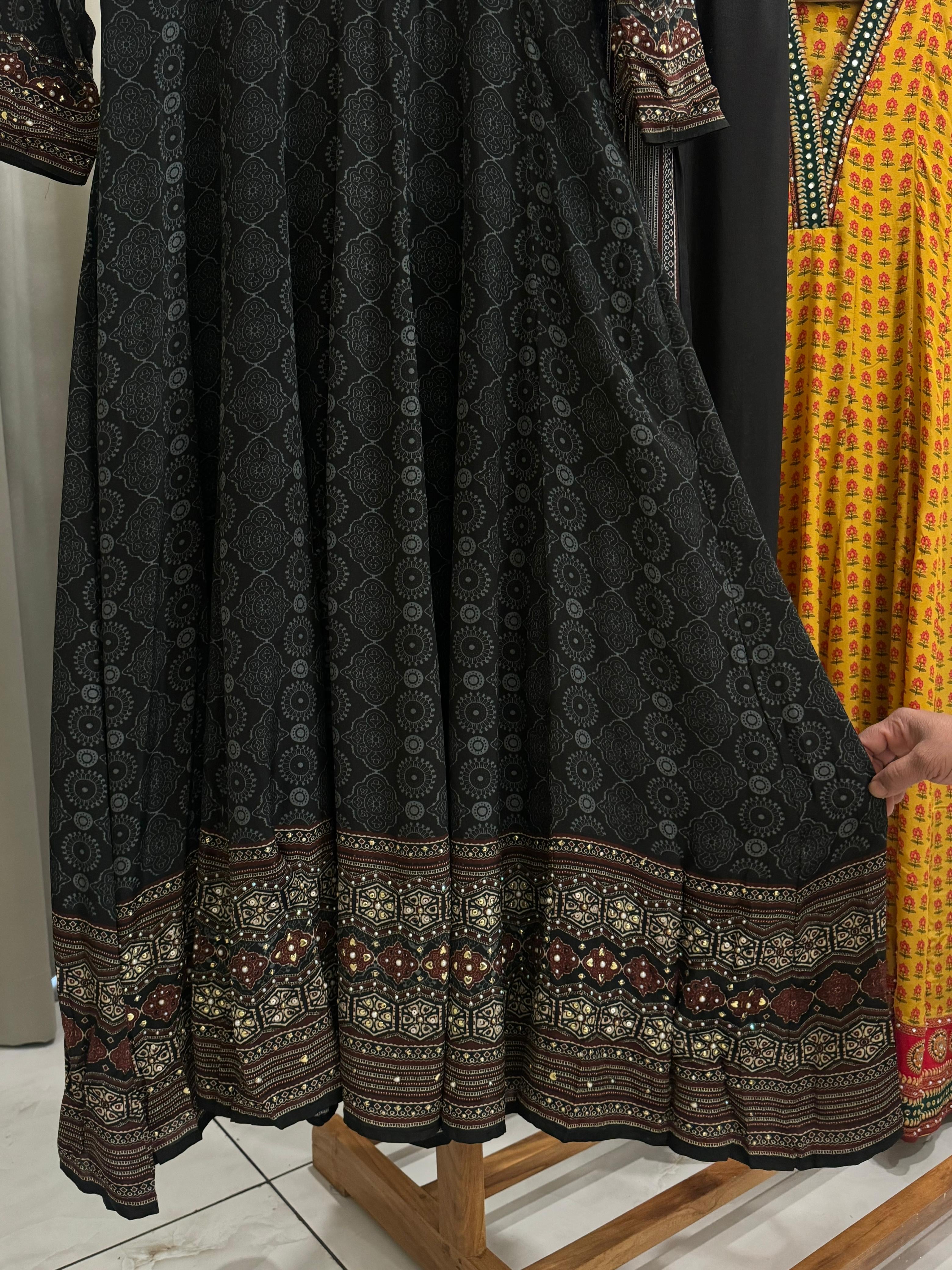 Black Pure Crepe Panelled Anarkali
