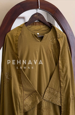 Detailed Embroidered Cotton Three Piece Suit 8116