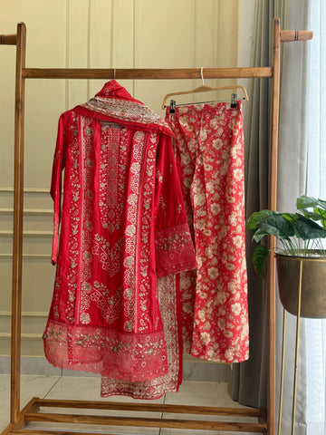 Premium Floral Embroidery Red lawn Suit
