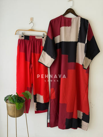 Abstract Block Print Lawn Co-Ord Set-J6070