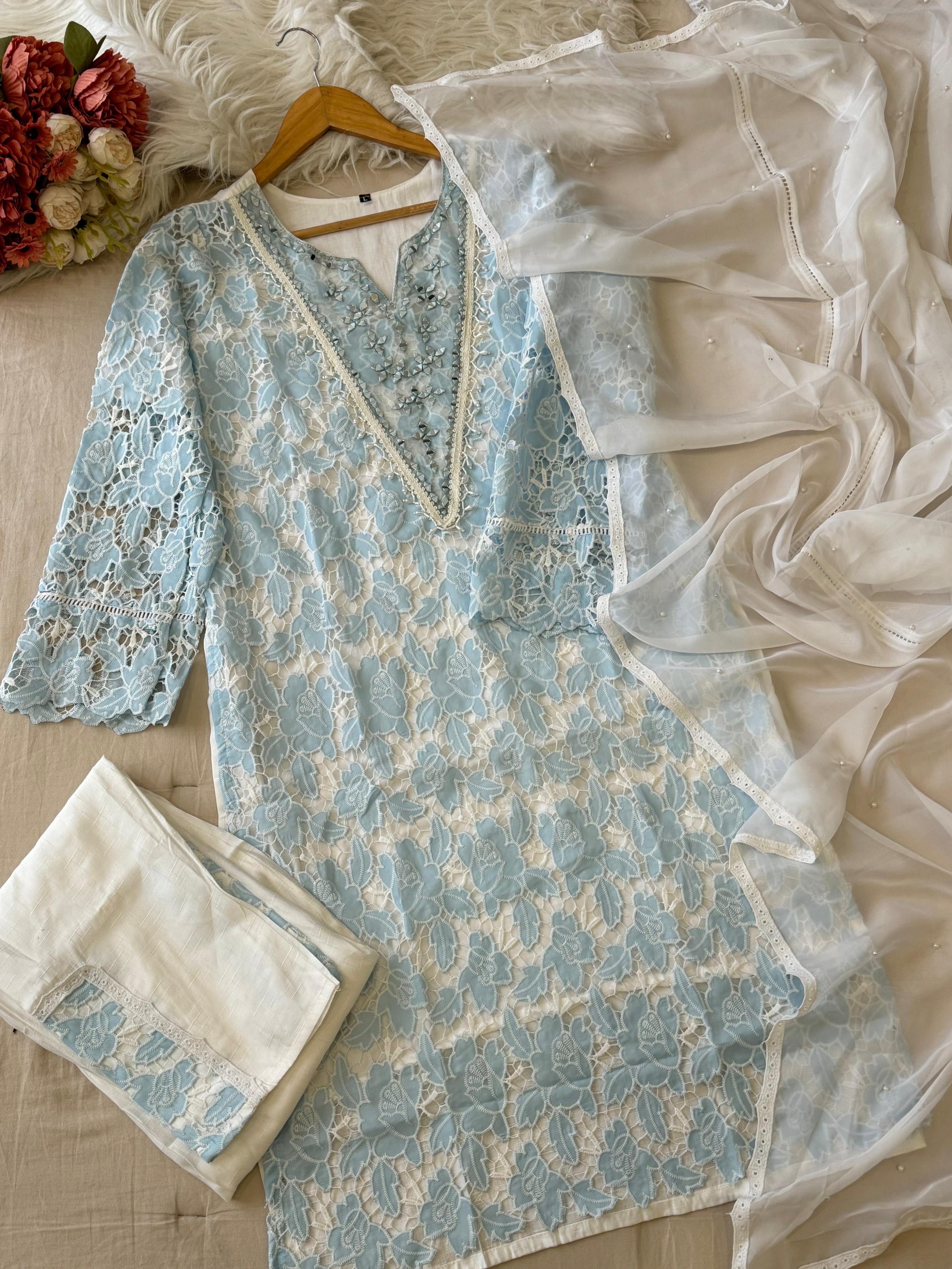 Glamorous Cutwork Suit Ft. Organza Dupata