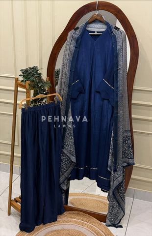 Ajrak Printed Dupatta Kaftan Suit Set-B290