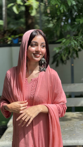 Authentic chikankaari embroidered suit- Misty Pink