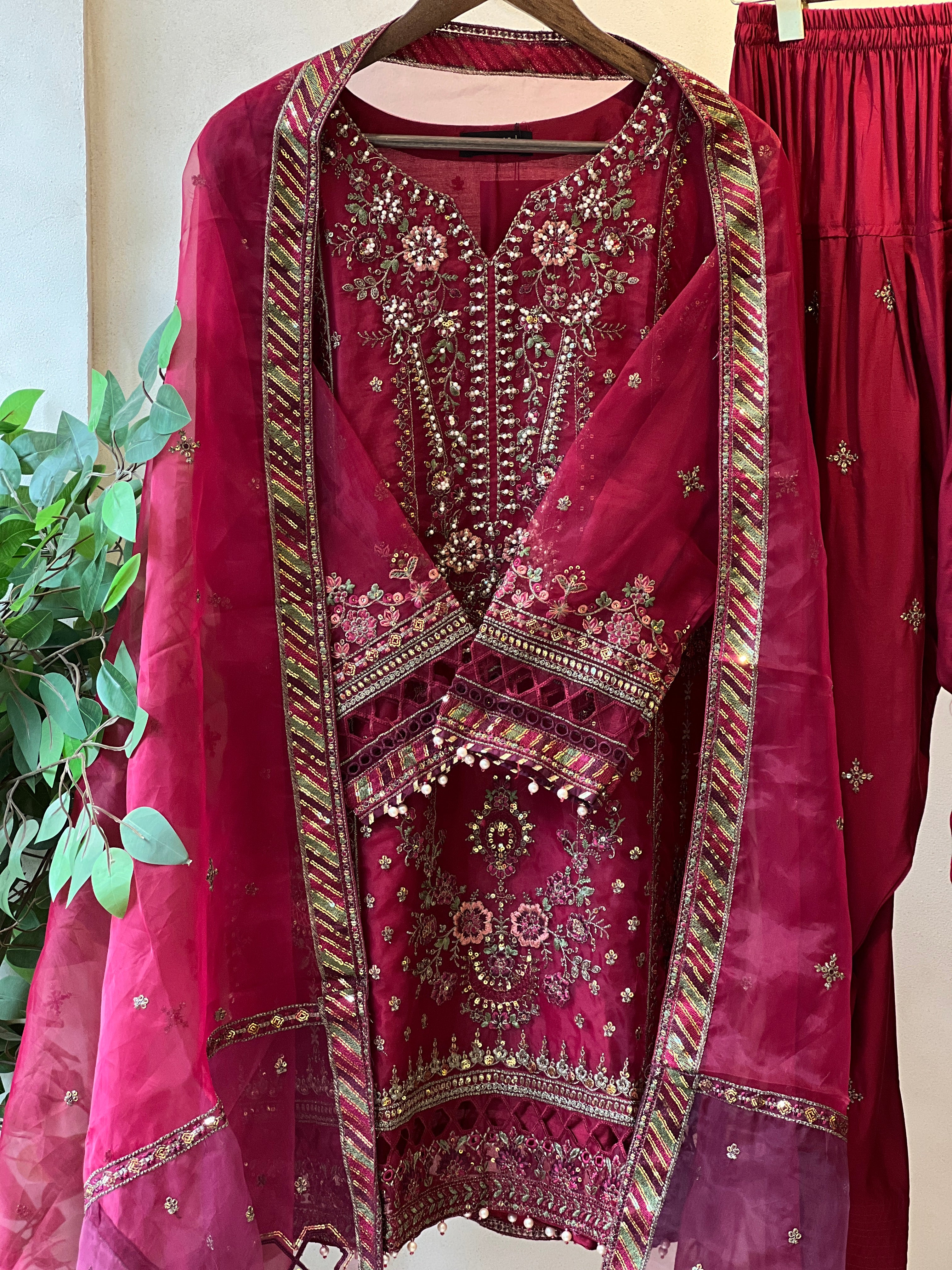 Sadabahar Organza Heavy Handworked Suit
