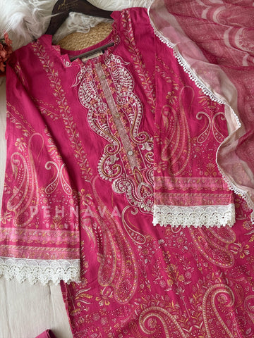 Pink Lace Suit Set-AZ-1276-B - Pehnava Lawns