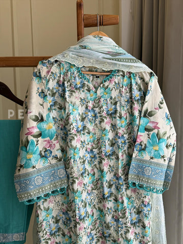 Printed Suit ft Embroidered  and Lace Detailing