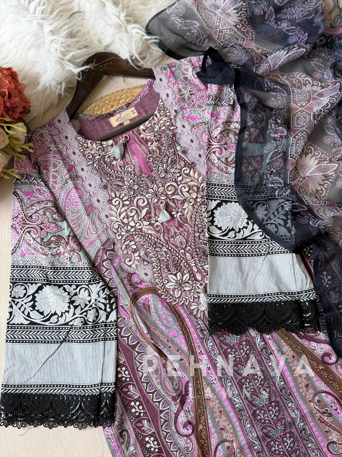 Embroidered Neck Unstitched Suit-1754/1868