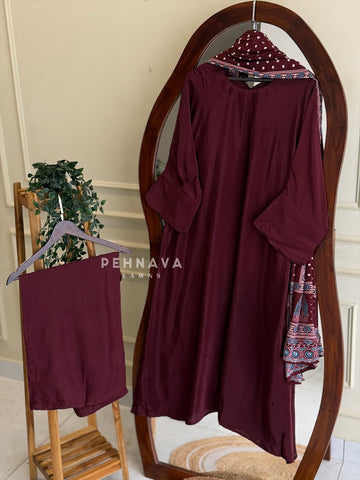 Ajrak Printed Dupatta Kaftan Suit Set
