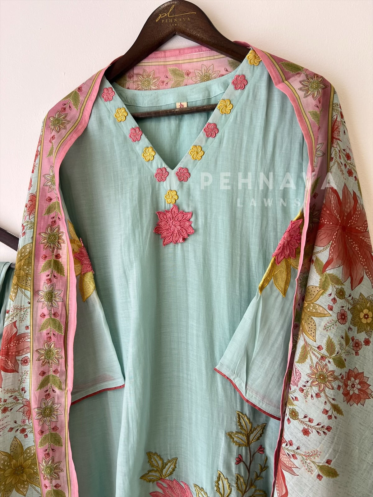 Floral Embroidered with Appliqué Chanderi Suit - Pehnava Lawns