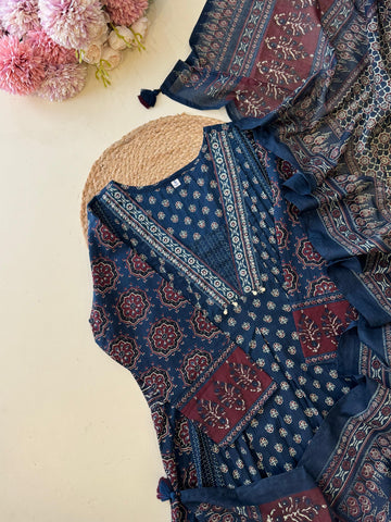 Ajrak Printed Anarkali suit